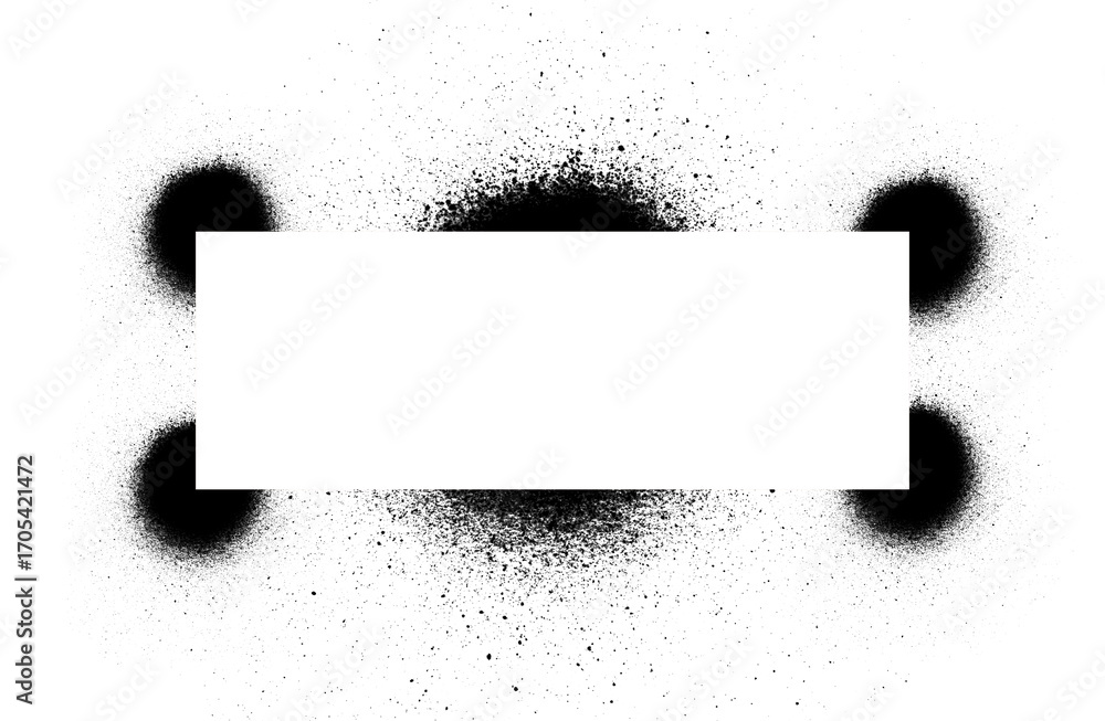 Poster spray paint circle rectangle frame on transparent backdrop. grunge black ink splatter effect with ro