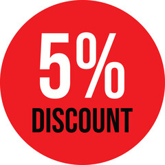 5 Percent Discount Red Label – Special Offer Sale Sticker, Promotional Price Tag, Marketing Campaign Badge, Retail Shopping Discount Icon for E-commerce and Advertising