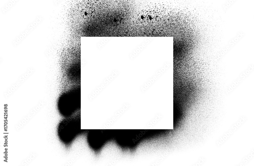 Poster spray paint frame on transparent background grunge texture square shape black color design element f