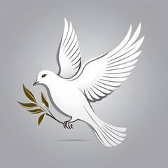 Obraz premium Elegant white dove soaring with olive branch symbolizing peace, hope, and new beginnings