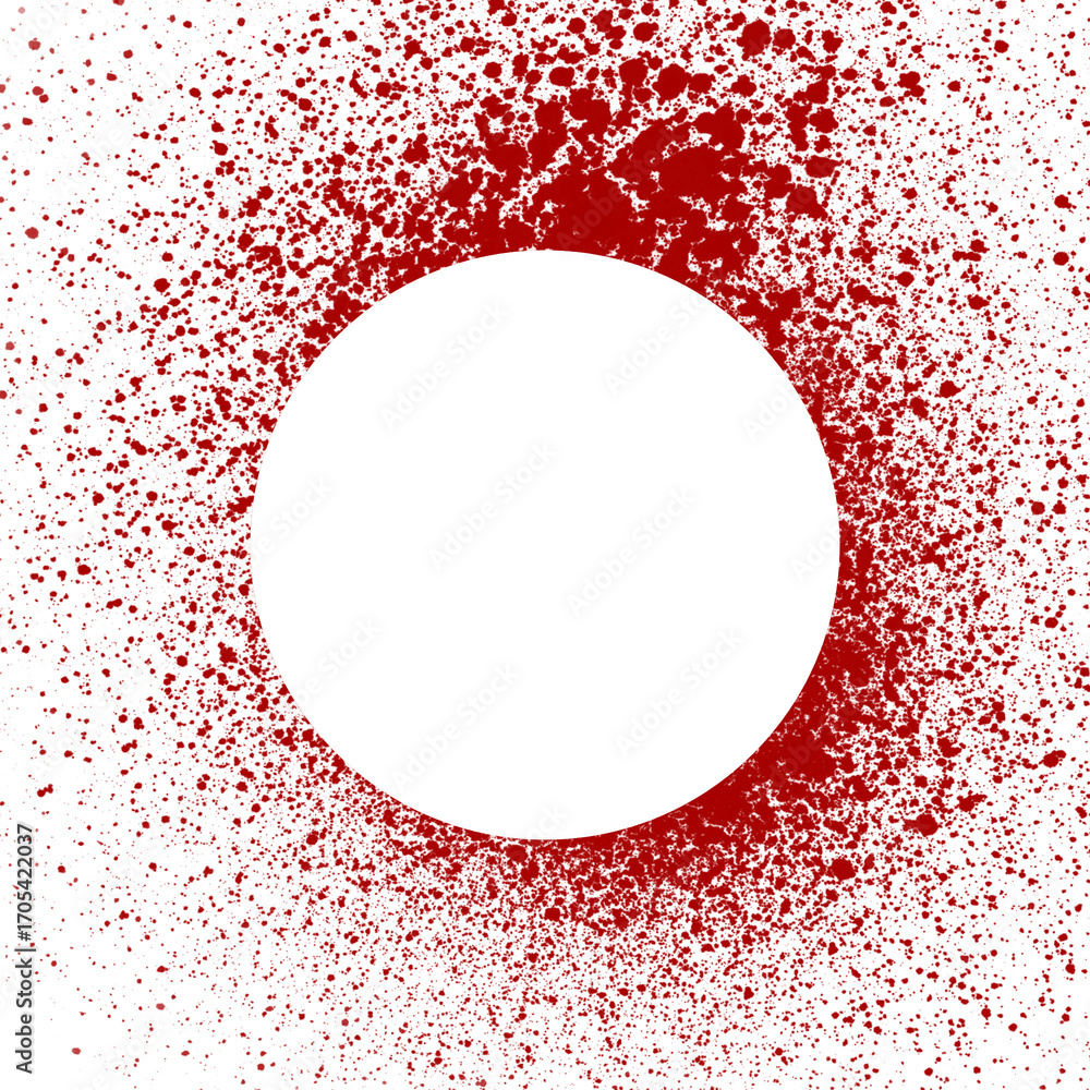 Fototapete abstract red splatter circle frame on transparent backdrop a grunge style design element for graphic