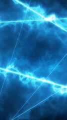 Fiery abstract clouds intersected by glowing orange energy beams, evoking power, force, and tension