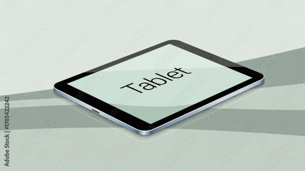 Poster a tablet with the word tablet on the screen in a simple vector illustration for digital technology
