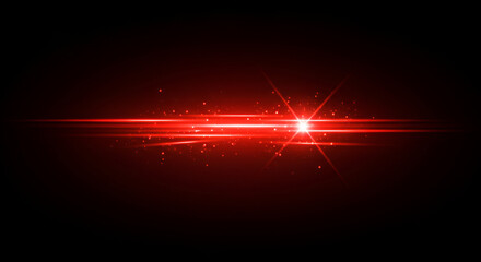 Vibrant red lens flare effect with horizontal lines and sparkling particles