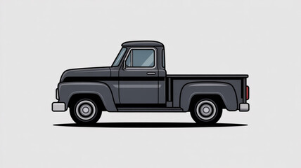 Classic black pickup truck, showcasing vintage vehicle design, automotive illustration, and transportation, simple and modern