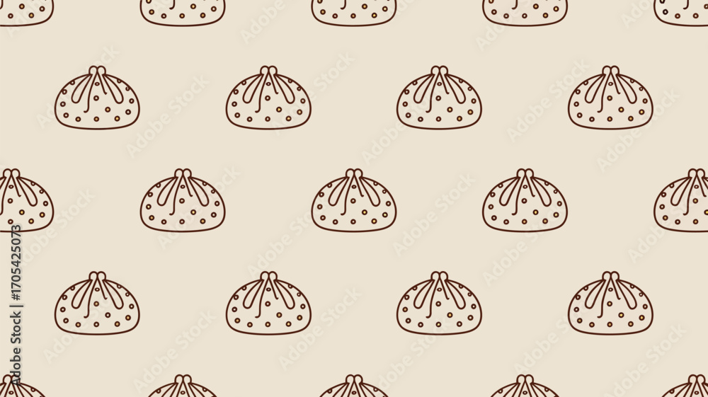 Poster seamless pattern featuring dumpling shaped illustrations with polka dots on a light background