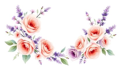 Romantic watercolor floral wreath Delicate roses & lavender on beige Perfect for wedding stationery,  beige,  greeting card