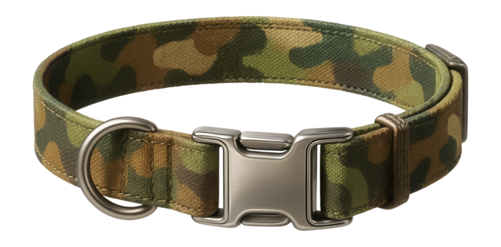 Adjustable dog collar with camouflage pattern and buckle