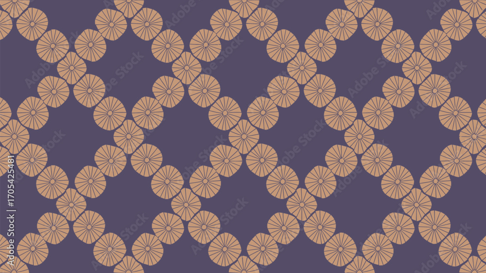 Poster pattern of circles arranged in a diamond shape on a purple background creating a wallpaper design