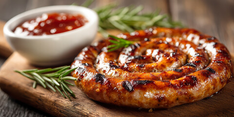 Grilled Spiral Sausage with Sauce – AI Generative