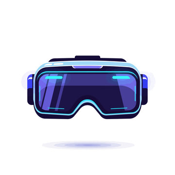 A futuristic virtual reality headset with glowing blue elements. An isolated vector illustration of modern AR technology and gaming equipment