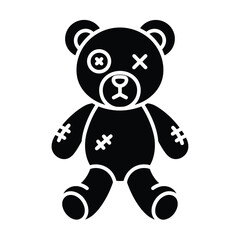 Obraz premium Vector art of a black silhouette of a stitched teddy bear with button eyes