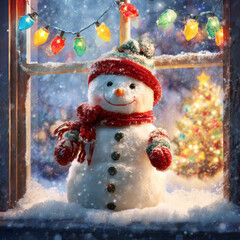 Cozy Snowman with Lantern – AI Generative