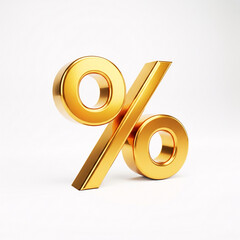 A golden shiny percent sign, isolated on a white