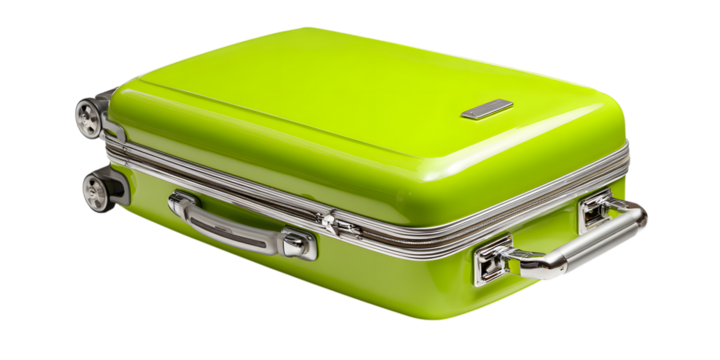 Retro style bright green hard shell suitcase with chrome accents
