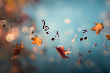 Autumn Music Notes in Golden Light – AI Generative