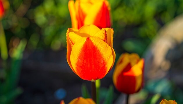 Vibrant orange and yellow tulip close-up