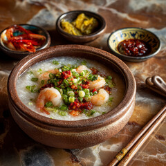 Seafood Shrimp Congee Bowl AI Generative
