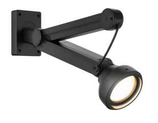 Modern Robotic Wall Lamp, Sleek Design, Adjustable Arm, Side View, Transparent Background PNG.