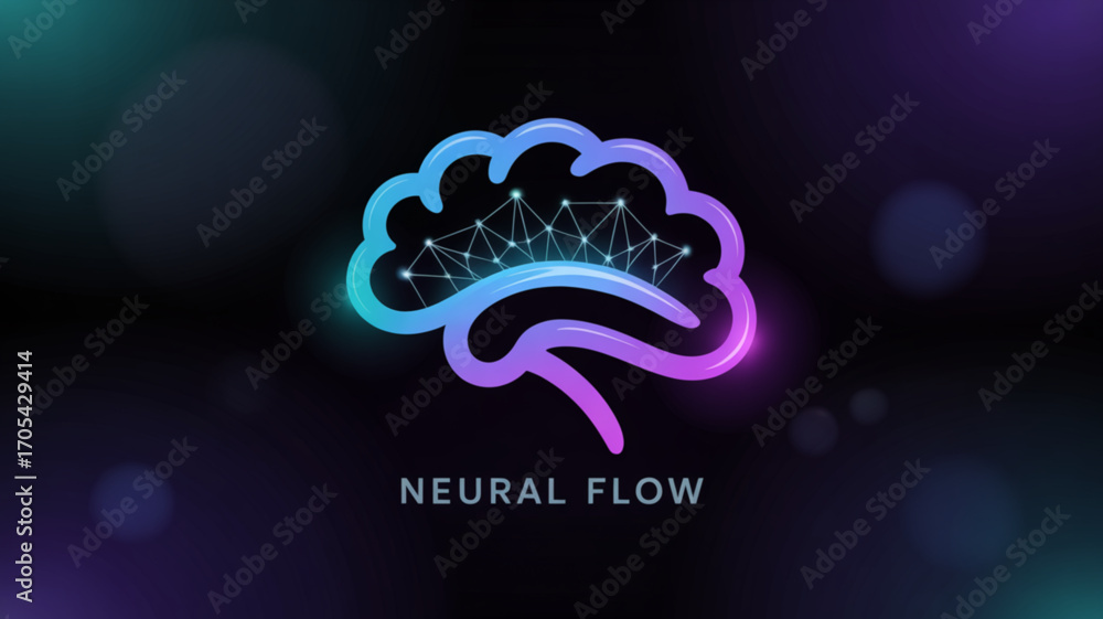 Aufkleber neural flow logo design with brain shape and network connection, symbolizing artificial intelligence
