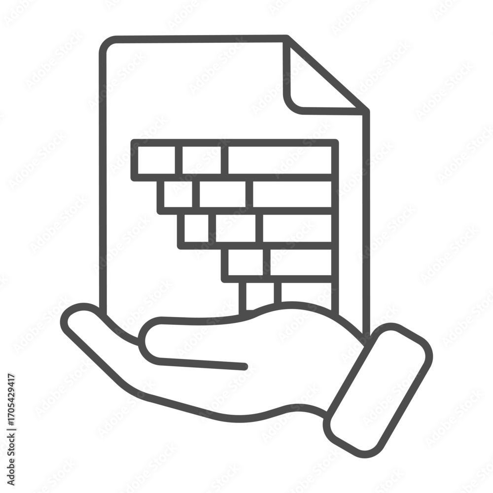 Poster document with statistics graph in hand thin line icon, osint analytics concept. vector graphics. hel
