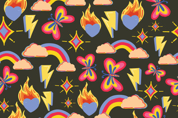 Rainbow and love Flame Pattern yk2 for background cloth, wrapping, etc.