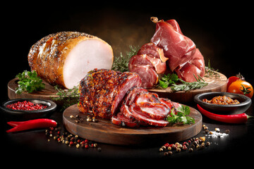 Rustic Ham and Charcuterie Still Life – AI Generative