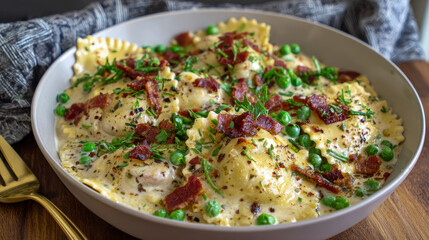 Ravioli Pasta with Bacon and Basil – AI Generative