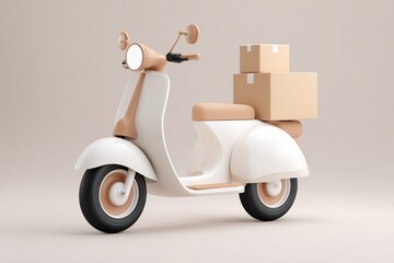 Obraz premium Modern Delivery Scooter with Cardboard Boxes on Seat. E-Commerce Shipping Concept