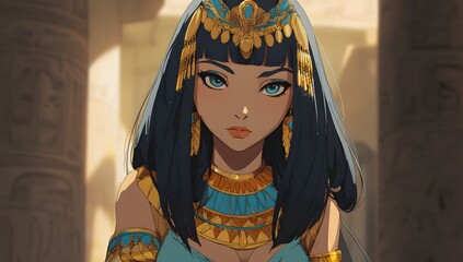Stunning anime Egyptian queen with traditional jewelry