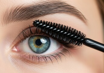 Obraz premium Closeup of a woman applying mascara to her eyelashes