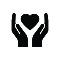 Vector art of two cupped hands gently holding a black heart symbol isolated on white