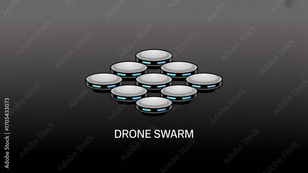Aufkleber a futuristic drone swarm formation with multiple flying robots, showcasing advanced technology and c