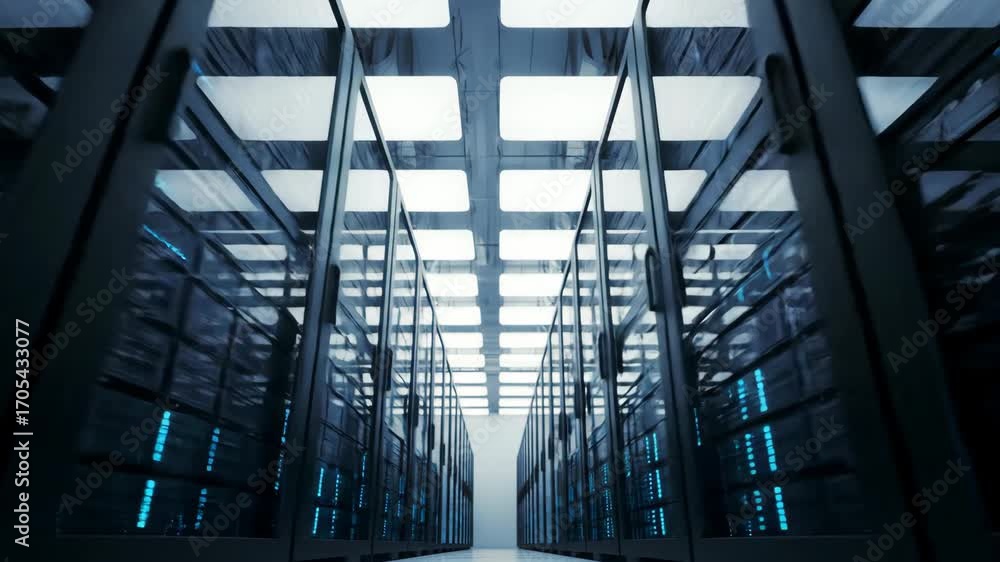 Poster data center servers, technology infrastructure for data storage and cloud computing in a modern envi