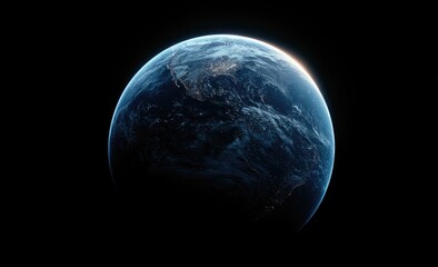Earth seen from space, continents highlighted, dark background