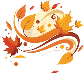 Autumn Leaves and Swirling Wind Design with White Background