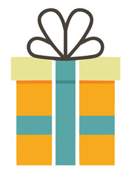 Gift Box with Yellow Lid and Teal Ribbon present birthday