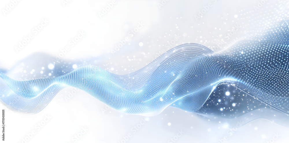 Poster abstract blue and white gradient background with flowing wavy lines and dotted design featuring cent