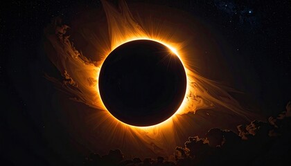 Digital Solar Eclipse Glowing Ring of Light and Rays Against a Pixelated Starry Sky Backdrop