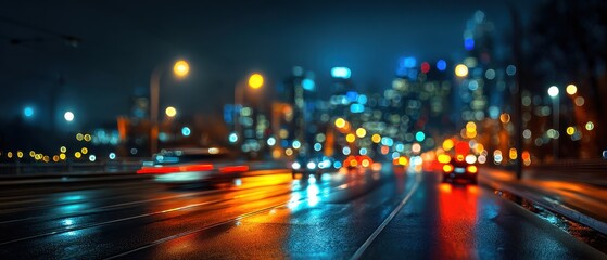 Obraz premium Aesthetic urban nightscape captivating blurred city lights and vibrant atmosphere
