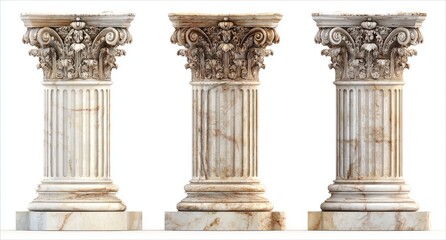 Naklejka premium Three antique-style marble columns on pedestals