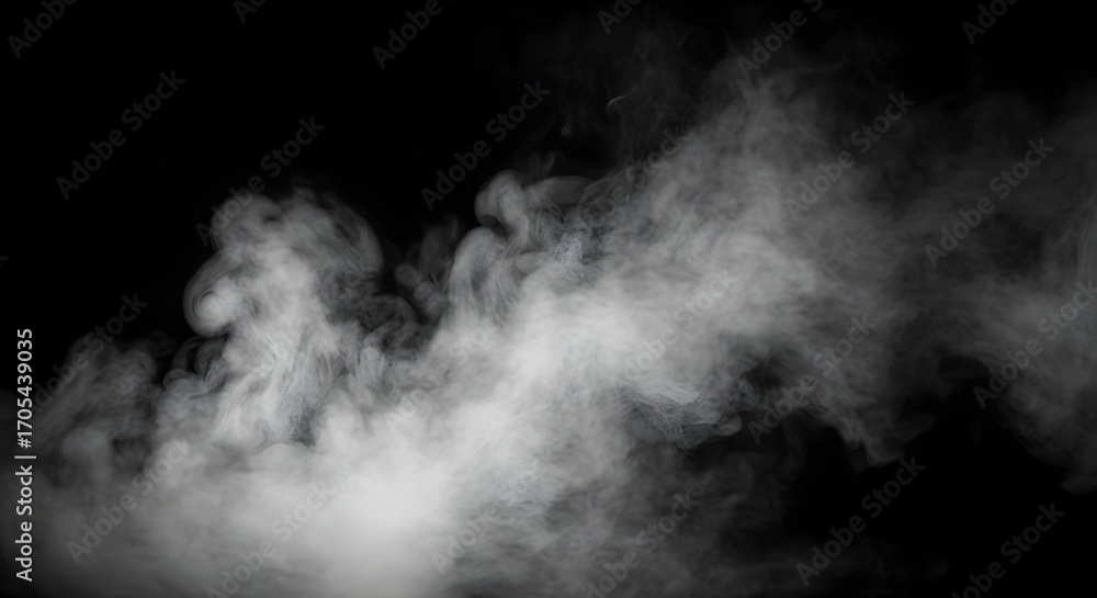 Poster dramatic swirling white fog or steam effect on a black background perfect for adding atmosphere to y