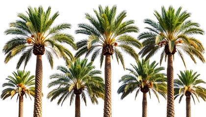 Row of palm trees against a white background