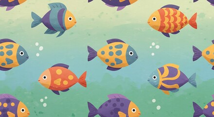 Naklejka premium Cute colorful fish pattern