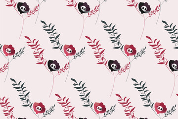 Dark Botanical Halloween Seamless Pattern elegant botanical gothic ink style  seamless pattern perfect for gothic Halloween fabric, stationery, and wallpapers