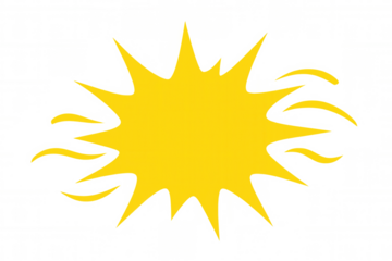 Glowing yellow sun graphic, transparent backdrop highlighting cheerful solar element for creative projects