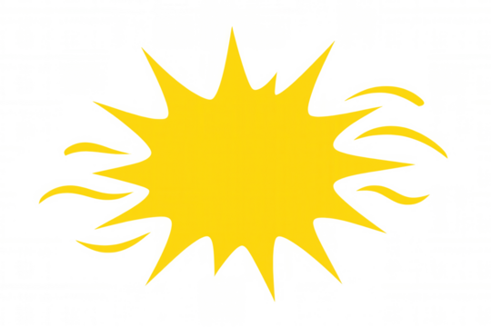 Glowing yellow sun graphic, transparent backdrop highlighting cheerful solar element for creative projects