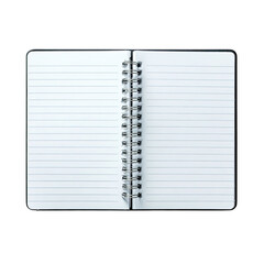 Open spiral notebook isolated on transparent background cutout