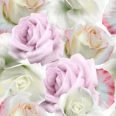 Seamless pattern with flowers. Rose. Watercolorr. Hand drawn.