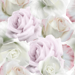 Seamless pattern with flowers. Rose. Watercolorr. Hand drawn.